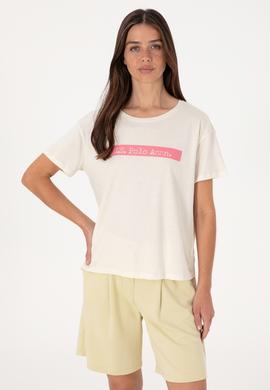 Kadın Krem Bisiklet Yaka Tişört - 50299669009