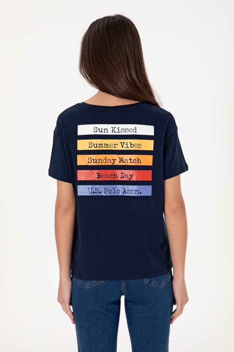 Kadın Lacivert Bisiklet Yaka Tişört - 50299669006