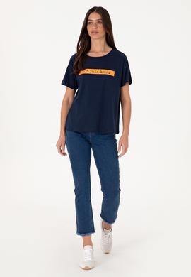 Kadın Lacivert Bisiklet Yaka Tişört - 50299669006