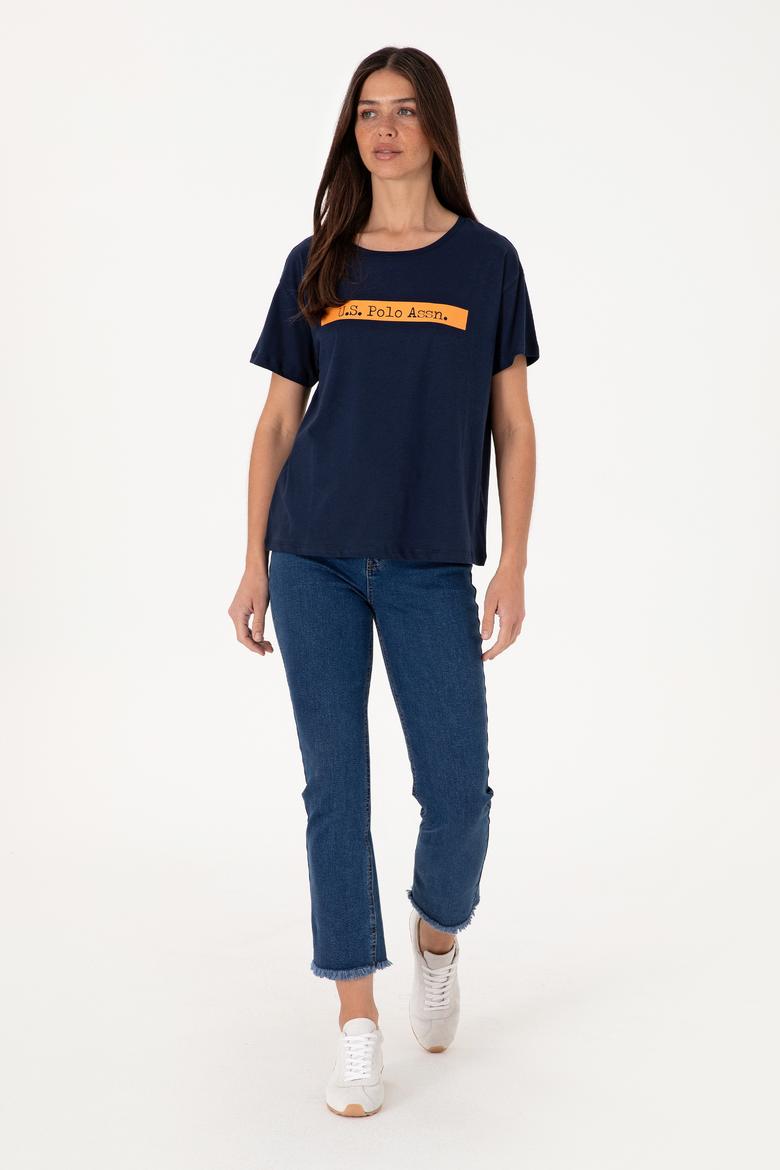 Kadın Lacivert Bisiklet Yaka Tişört - 50299669006