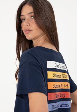 Kadın Lacivert Bisiklet Yaka Tişört - 50299669006