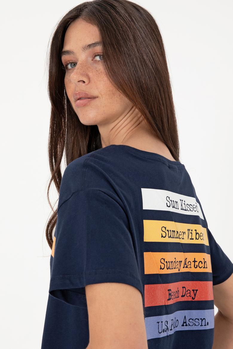 Kadın Lacivert Bisiklet Yaka Tişört - 50299669006