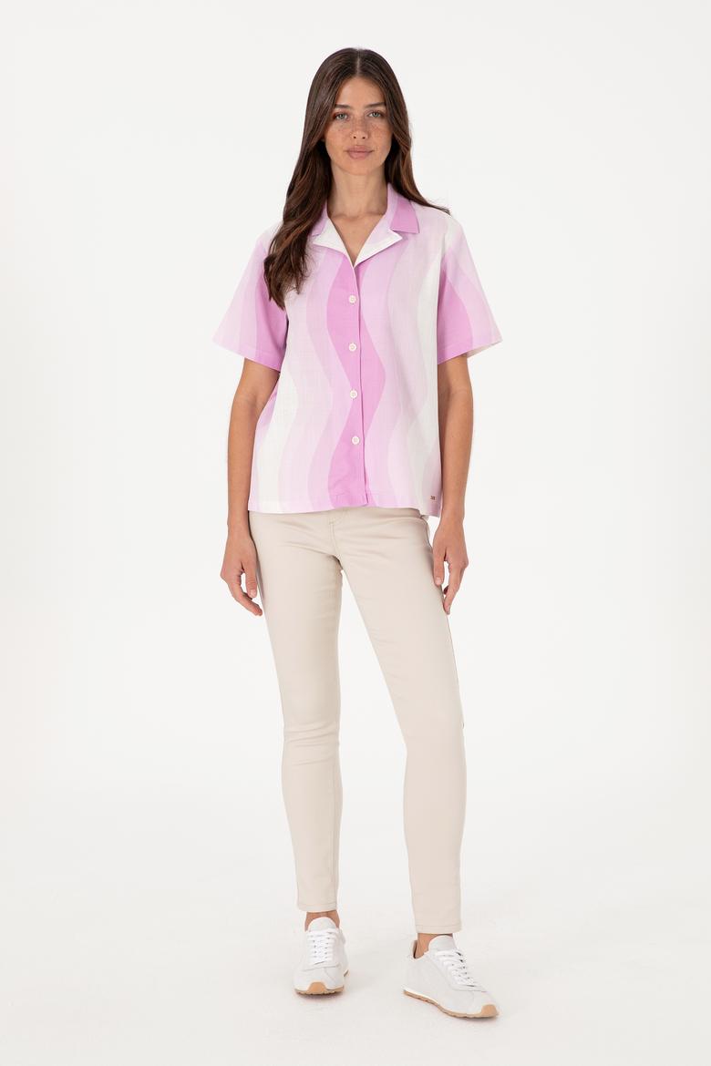 Kadın Fuşya Kısa Kollu Gömlek - 50305878010