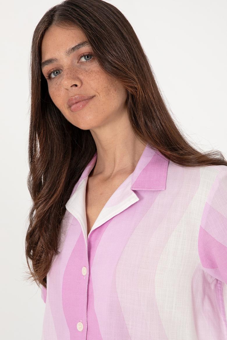 Kadın Fuşya Kısa Kollu Gömlek - 50305878010