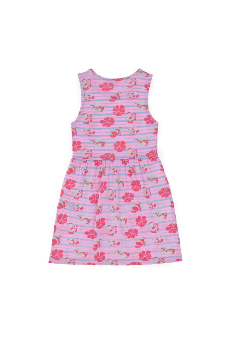 Kız Çocuk Açık Pembe Bisiklet Yaka A-Form Desenli Örme Elbise - 50306245001