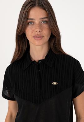 Kadın Siyah Polo Yaka Tişört - 50300663043