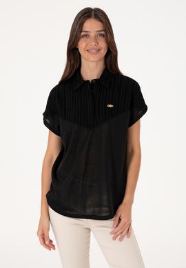 Kadın Siyah Polo Yaka Tişört - 50300663043