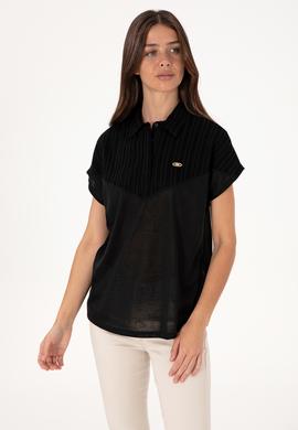 Kadın Siyah Polo Yaka Tişört - 50300663043