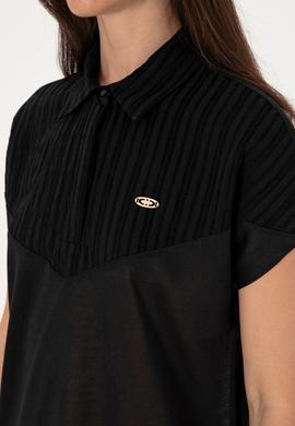 Kadın Siyah Polo Yaka Tişört - 50300663043