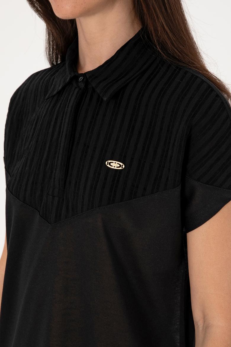 Kadın Siyah Polo Yaka Tişört - 50300663043