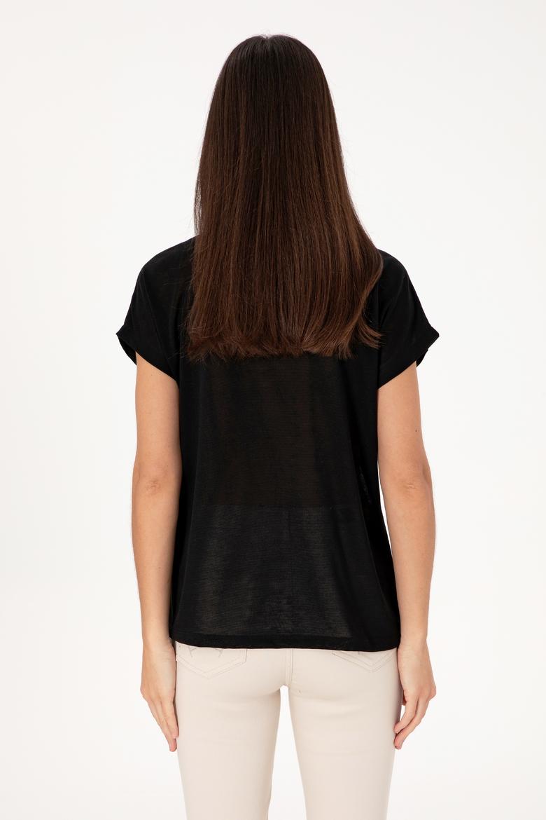 Kadın Siyah Polo Yaka Tişört - 50300663043