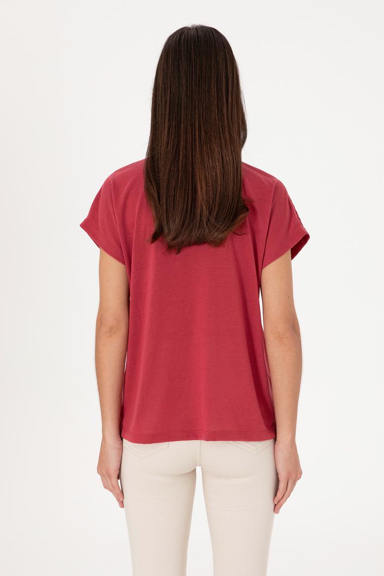 Kadın Vişne Polo Yaka Tişört - 50300663017