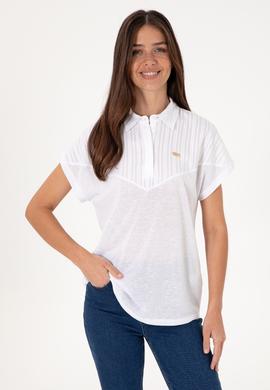Kadın Beyaz Polo Yaka Tişört - 50300663036