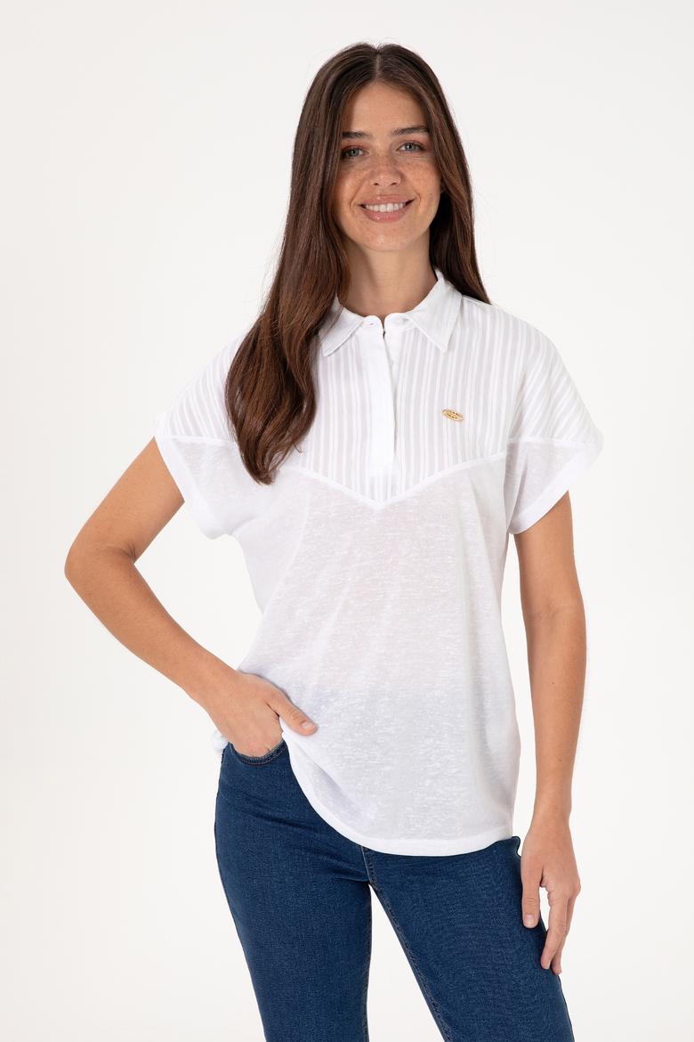 Kadın Beyaz Polo Yaka Tişört