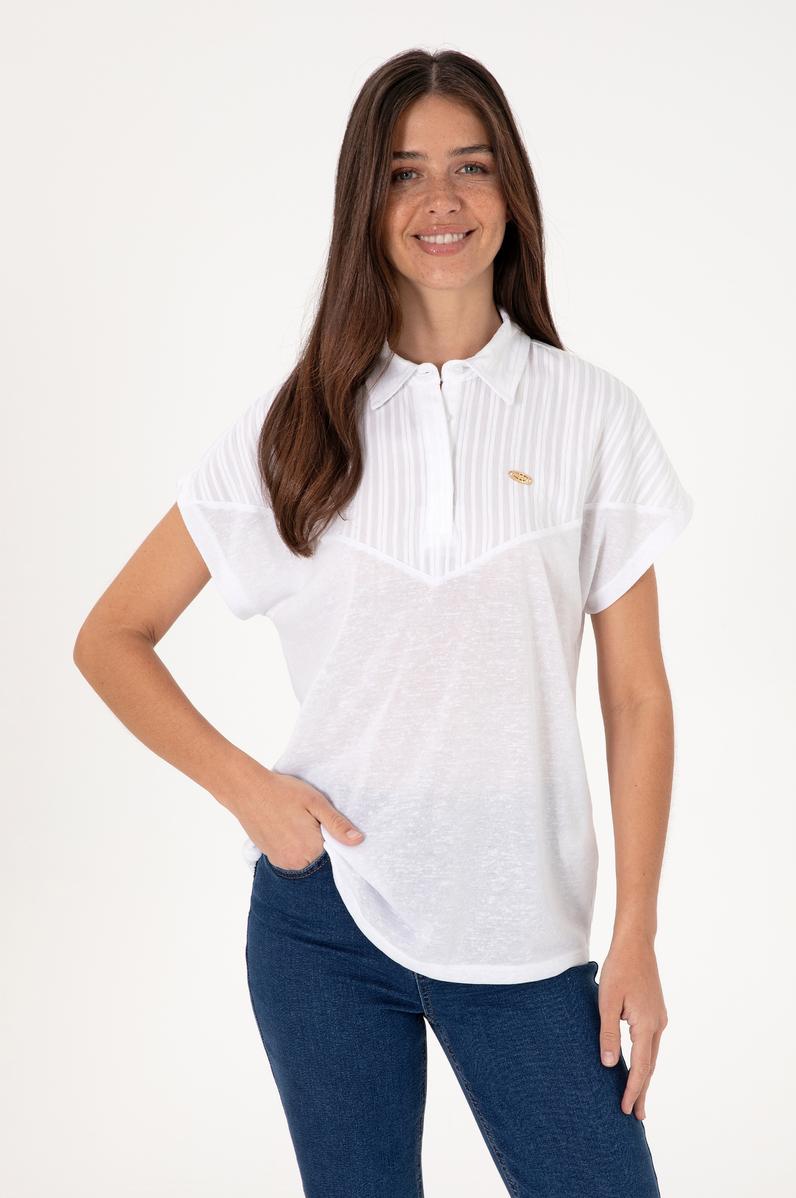 Kadın Beyaz Polo Yaka Tişört