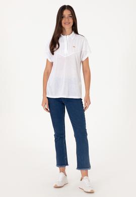 Kadın Beyaz Polo Yaka Tişört - 50300663036