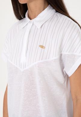 Kadın Beyaz Polo Yaka Tişört - 50300663036