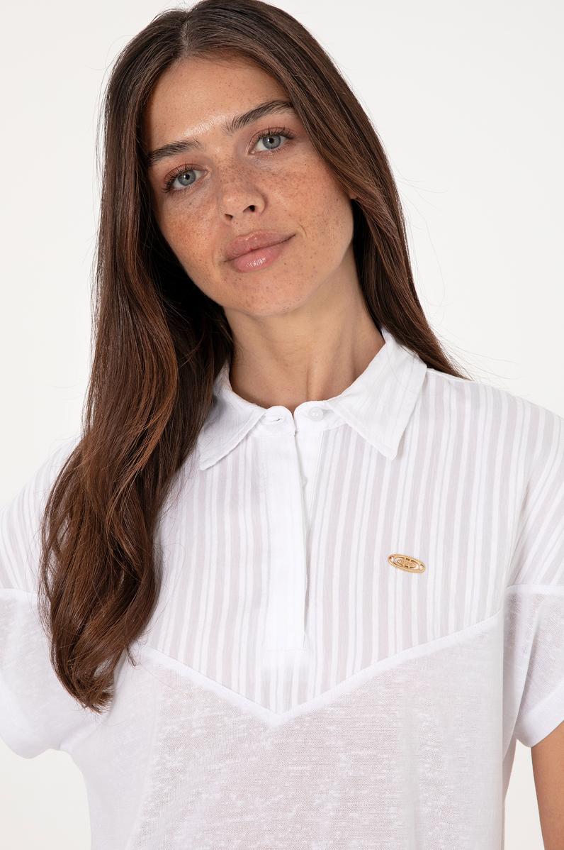 Kadın Beyaz Polo Yaka Tişört