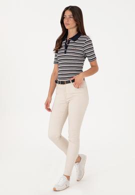 Kadın Lacivert Çizgili Polo Yaka Tişört - 50300678008