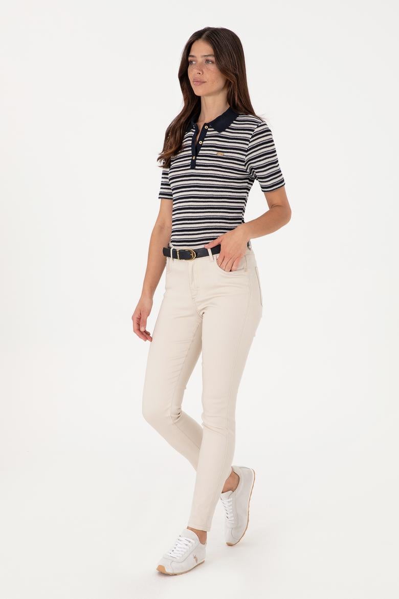 Kadın Lacivert Çizgili Polo Yaka Tişört - 50300678008