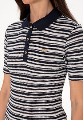 Kadın Lacivert Çizgili Polo Yaka Tişört - 50300678008