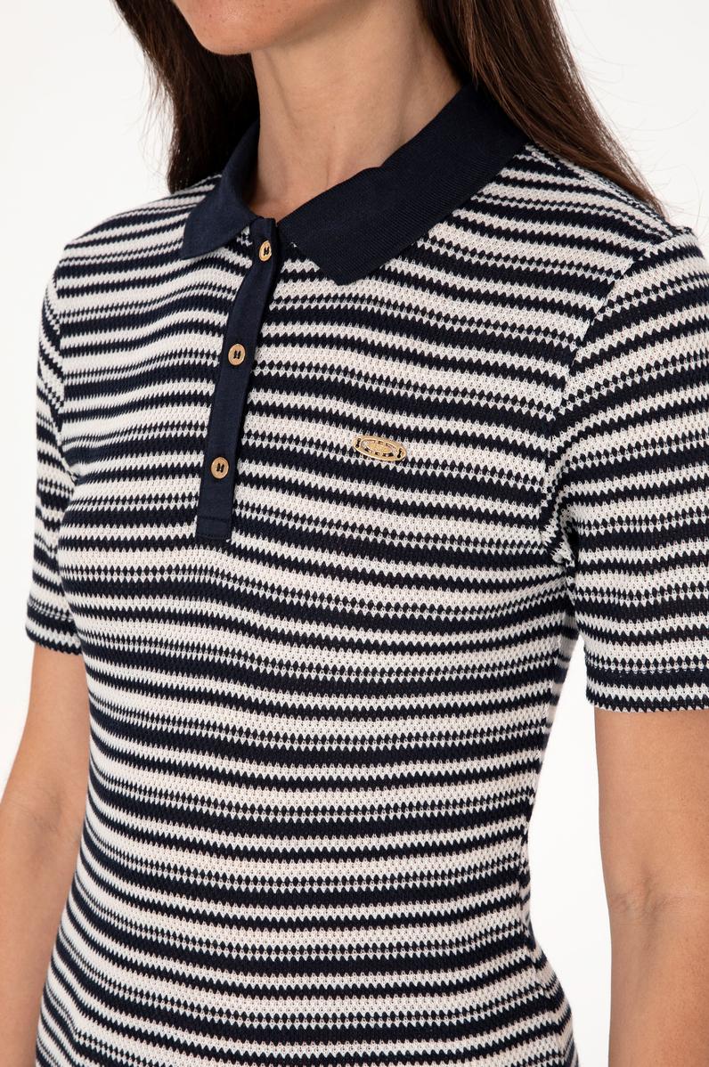 Kadın Lacivert Çizgili Polo Yaka Tişört