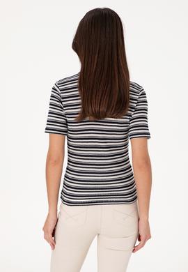 Kadın Lacivert Çizgili Polo Yaka Tişört - 50300678008