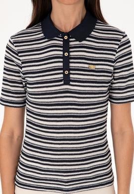 Kadın Lacivert Çizgili Polo Yaka Tişört - 50300678008