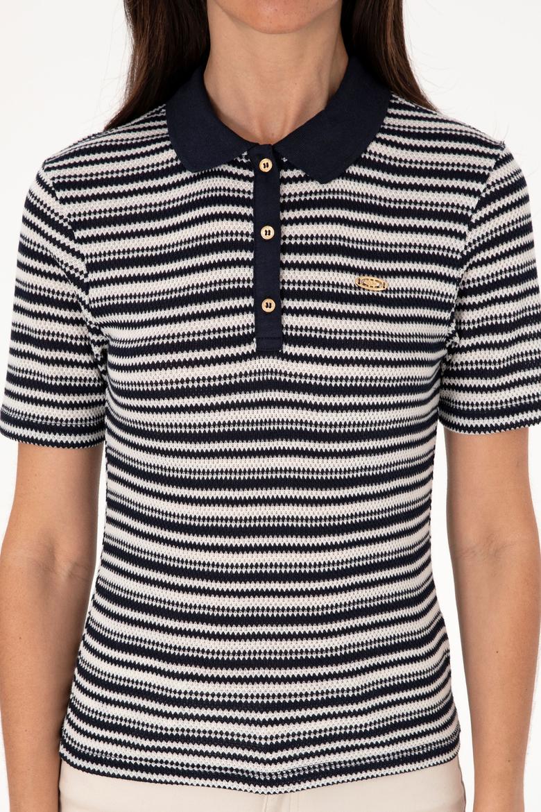 Kadın Lacivert Çizgili Polo Yaka Tişört - 50300678008