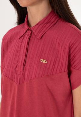 Kadın Vişne Polo Yaka Tişört - 50300663017