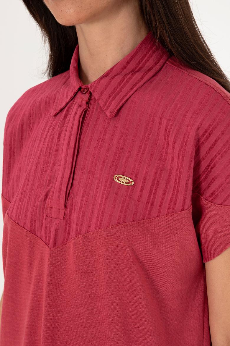 Kadın Vişne Polo Yaka Tişört - 50300663017