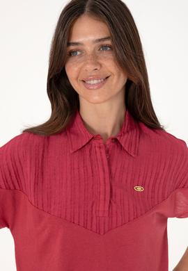 Kadın Vişne Polo Yaka Tişört - 50300663017