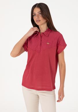 Kadın Vişne Polo Yaka Tişört - 50300663017