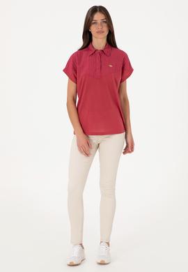 Kadın Vişne Polo Yaka Tişört - 50300663017