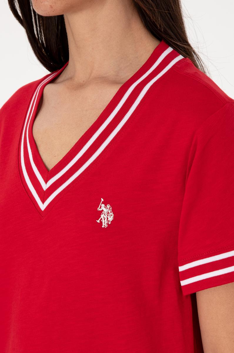 Kadın Kırmızı V Yaka Tişört