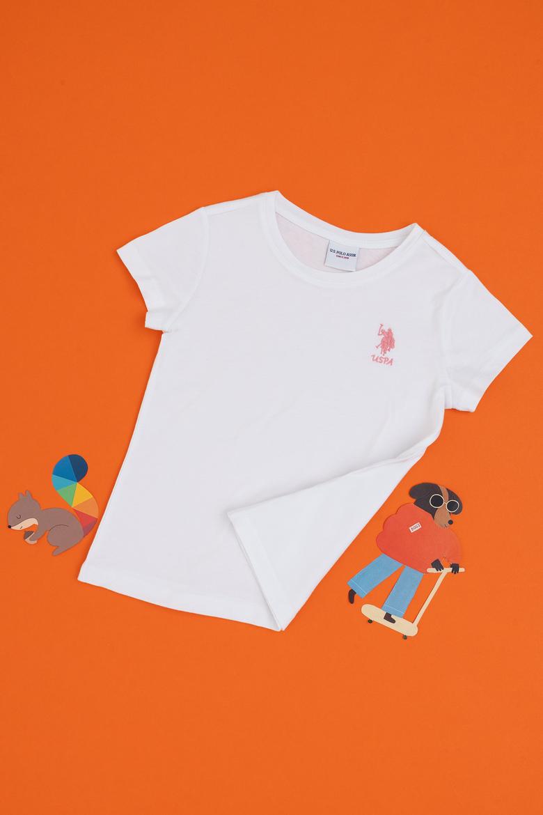 Kız Çocuk Beyaz Bisiklet Yaka Tişört - 50306210018