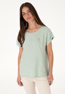 Kadın Su Yeşili Çizgili Bisiklet Yaka Tişört - 50300767014