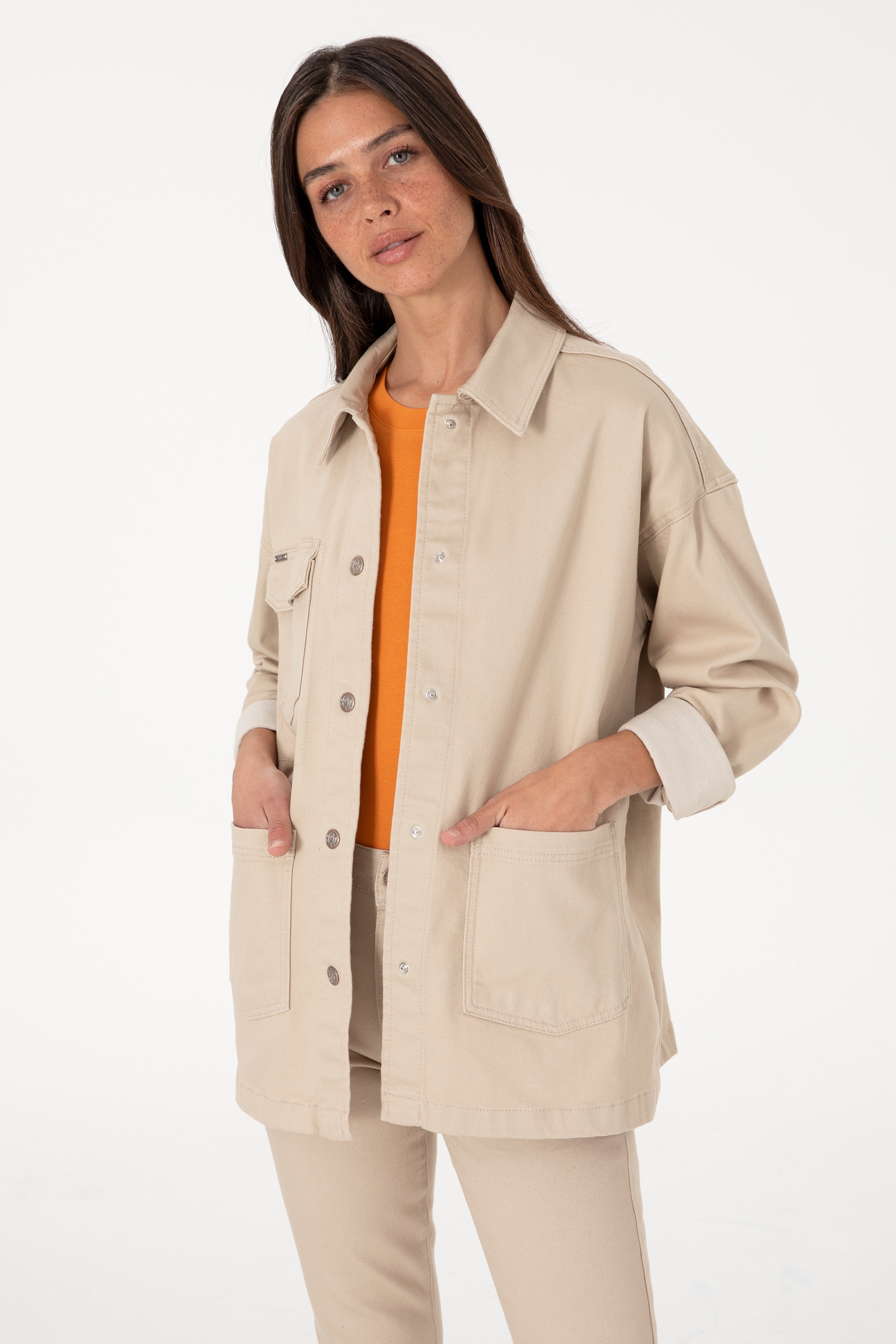 Kadın Taş Jean Uzun Kollu Tunik Gömlek - Image 1