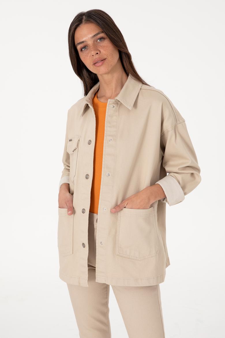 Kadın Taş Jean Uzun Kollu Tunik Gömlek