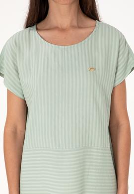 Kadın Su Yeşili Çizgili Bisiklet Yaka Tişört - 50300767014