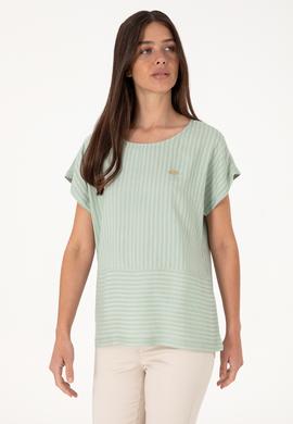 Kadın Su Yeşili Çizgili Bisiklet Yaka Tişört - 50300767014