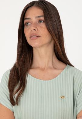 Kadın Su Yeşili Çizgili Bisiklet Yaka Tişört - 50300767014