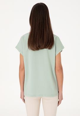 Kadın Su Yeşili Çizgili Bisiklet Yaka Tişört - 50300767014