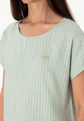 Kadın Su Yeşili Çizgili Bisiklet Yaka Tişört - 50300767014