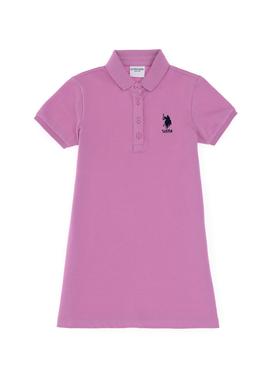 Kız Çocuk Fuşya Polo Yaka Kısa Kol A-Form Basic Örme Elbise - 50306051004