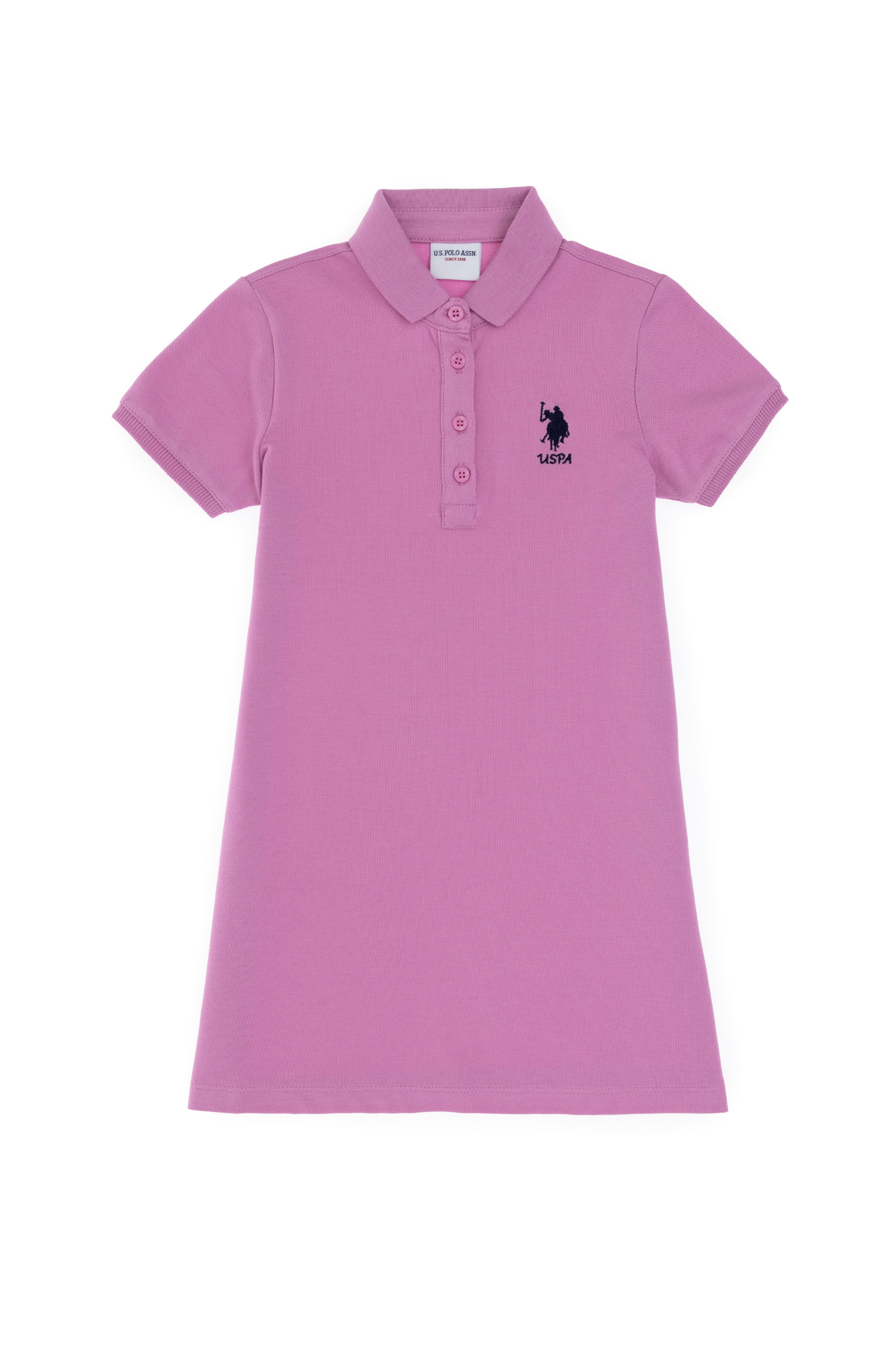 Kız Çocuk Fuşya Polo Yaka Kısa Kol A-Form Basic Örme Elbise - Image 3