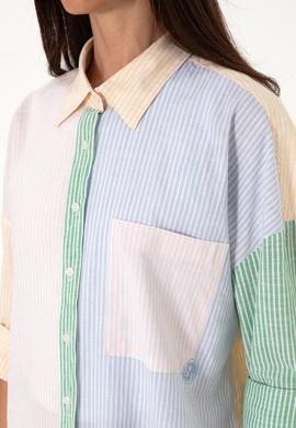 Kadın Açık Pembe Çizgili Uzun Kollu Tunik Gömlek - 50305371006