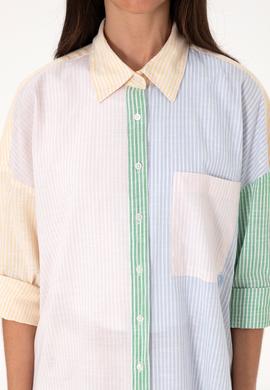 Kadın Açık Pembe Çizgili Uzun Kollu Tunik Gömlek - 50305371006