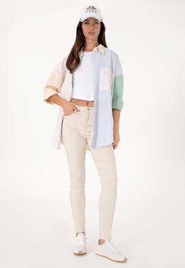 Kadın Açık Pembe Çizgili Uzun Kollu Tunik Gömlek - 50305371006