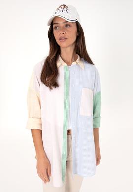 Kadın Açık Pembe Çizgili Uzun Kollu Tunik Gömlek - 50305371006